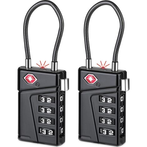 Cadenas TSA008, Bouton Rouge Rappel de Déverrouillage - Lot de 2 3mm Câble D'acier Cadenas Code pour Valise, Cadenas à Combinaison 4 Chiffres pour Bagages Casier Petite Valise Set Valise (1/5)