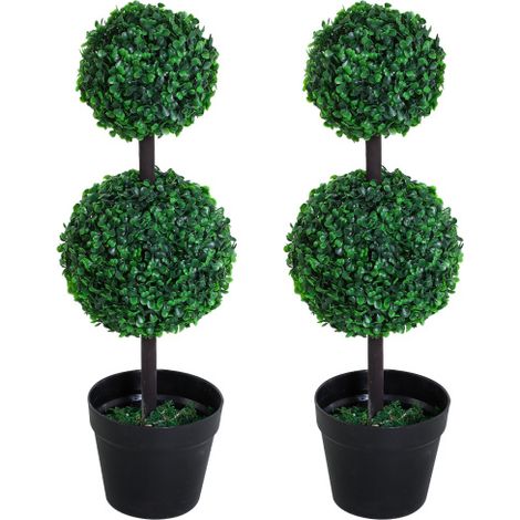 Piante artificiali alte 67 cm – Confezione da 2 alberi decorativi moderni con forme sferiche, in plastica realistica, forniti in vaso – Ideali per soggiorno, camera, ufficio, esterno o come regalo