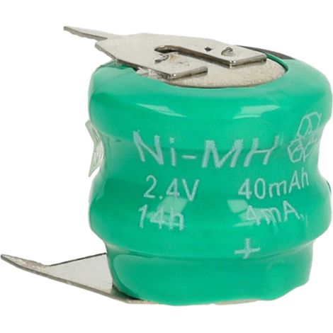 vhbw Pilas botón, tipo de batería V40H (NiMH, 40mAh, 2.4V) -Columna con 2 celdas, 3 pines conexión de impresión, recargable