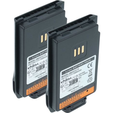 vhbw 2x Akku kompatibel mit Hyt / Hytera PD502, PD560 UL913, PD506, PD505, PD502i-UL, PD500 UL913 Funkgerät, Walkie Talkie (1500 mAh, 7,4 V, Li-Ion)