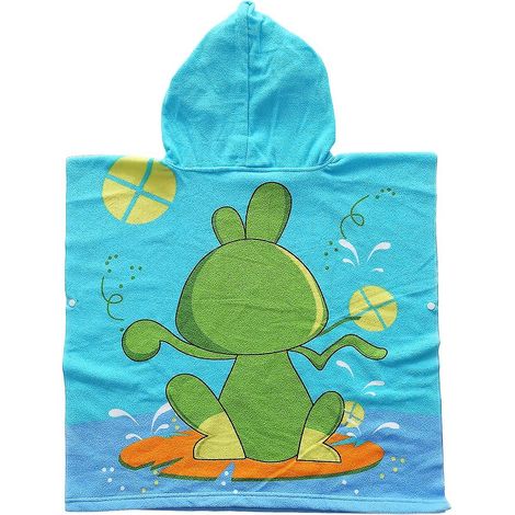 Poncho-serviette de plage et de bain à capuche vert pour enfants, idéal pour la maison, la salle de bain, la plage et la piscine. (1/4)