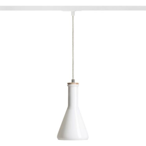 Lampadario PULIRE CON per binario monofase vetro opalino/legno 230V E14 28W