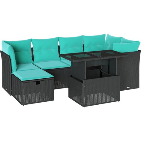 7-teiliges Gartensofa-Set mit Kissen, schwarzes Polyrattan vidaXL (1/5)