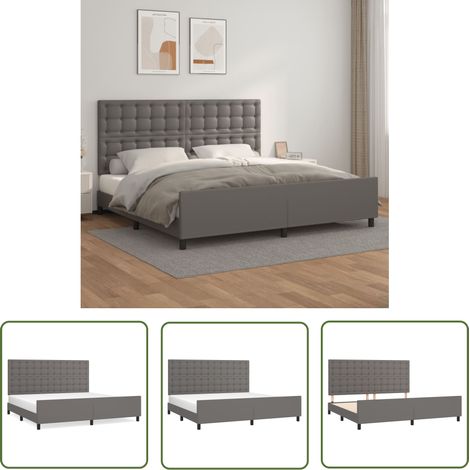 The Living Store Bettgestell mit Kopfteil Grau 200x200 cm Kunstleder - Bettsofa - Schlafzimmermöbel - Boxspringbetten - Doppelbett - Lattenrost (1/5)