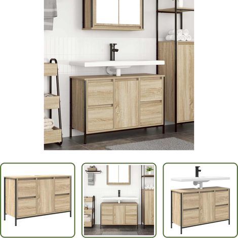 vidaXL Meuble sous-vasque -  Meuble sous-vasque avec tiroirs chêne sonoma 90x34,5x60 cm (1/5)