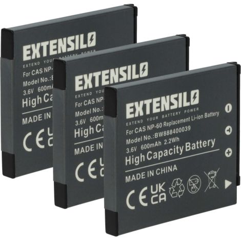 EXTENSILO 3x Akku kompatibel mit Casio Exilim EX-Z9, EX-Z85, EX-Z90, EX-Z80 Kamera (600 mAh, 3,7 V, Li-Ion) (1/5)