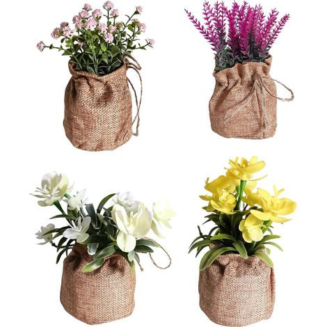 4 Mini Plantes Artificielles avec Pots:Mini Phalaenopsis Fleurs Artificielles - Plantes Décoratives en Plastique pour La Chambre, Le Salon et Le Bureau (1/5)