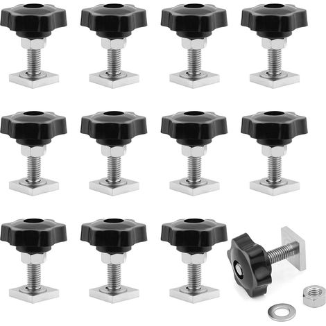 T-Track Adapter,écrous de t-slot rainure en T,track en t avec écrous et rondelles,pour Adaptateur Vélo Porte-Bagages de Toit (M6+écrous-12pcs) (1/5)