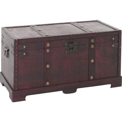 Baule in legno in stile coloniale contenitore decorativo con effetto anticato maniglie laterali in metallo 30 x 57 x 29 cm 040011467