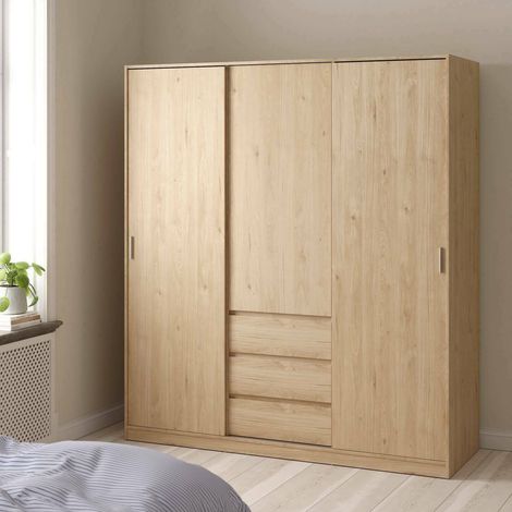 Dmora - Armario 3 puertas Delphine, Muebles de dormitorio, Vestidor, Armario de ropa, 177x60 h200 cm, Roble (1/5)
