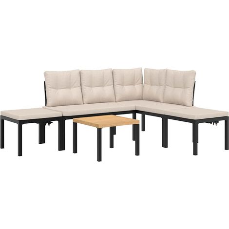 Maison Exclusive - Salon de jardin avec coussins 5 pcs noir acier enduit de poudre (1/5)
