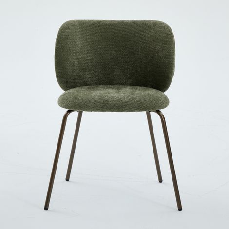Lot de 1 chaise à manger chenille contemporaine,dossier courbé rembourré,pieds métal bronze,confortable et design moderne,couleur verte. (1/5)