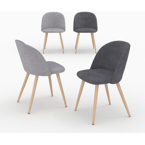 Pack 4 chaises en tissu gris foncé et gris clair - COZY
