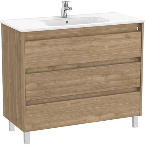 Pack Unik Meuble 3 tiroirs + lavabo TENET - ROCA Couleur : Noyer - Dimensions : 985x460x740 mm (1/4)