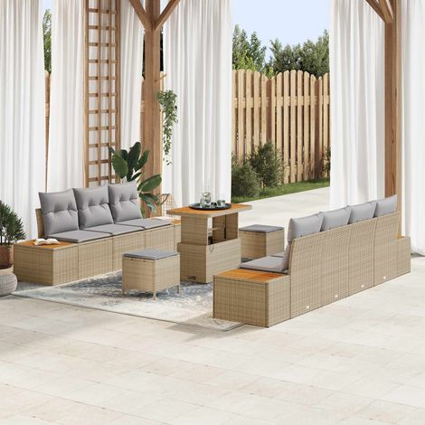 Salon de Jardin Modulable en Résine Tressée avec Rangement Beige et Gris Clair 10 Pcs - PANGIVO (1/5)