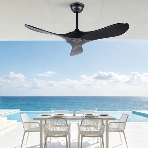 42 pouces Ventilateur de Plafond Noir au Design Moderne, 3 Pales en Bois Massif, sans Éclairage, avec Télécommande, Fonctionnement Réversible à 6 Vitesses et Fonction Mémoire de Vitesse (1/5)