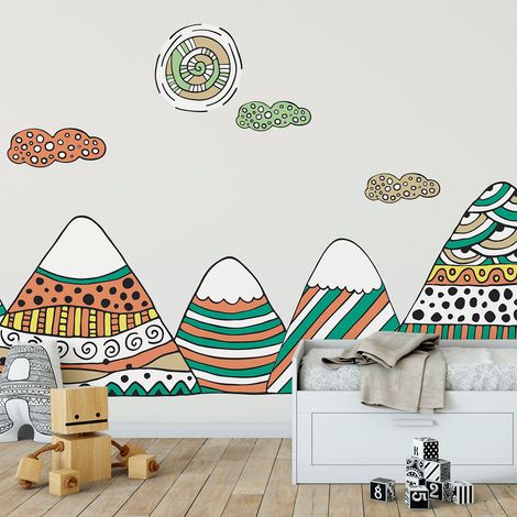 Stickers muraux enfants - Décoration chambre bébé - Autocollant Sticker mural géant enfant montagnes scandinaves ACHIKA - 40x60cm (1/5)