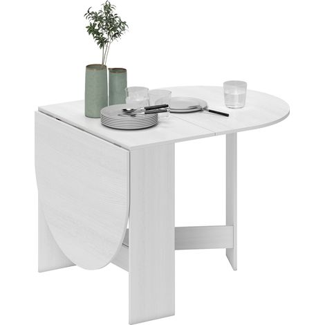 Tavolo Pieghevole da Pranzo 163x80x75 cm con 2 Ribalte Ovale in Legno Bianco (1/5)
