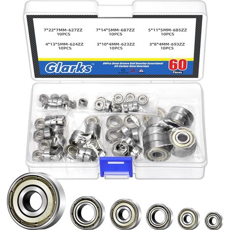60pcs 693zz 623zz 624zz 685zz 687zz 627zz roulement en acier au carbone, roulements à billes à rainure profonde, roulements à billes à double blindage, pour moteurs brushless à grande vitesse (1/5)