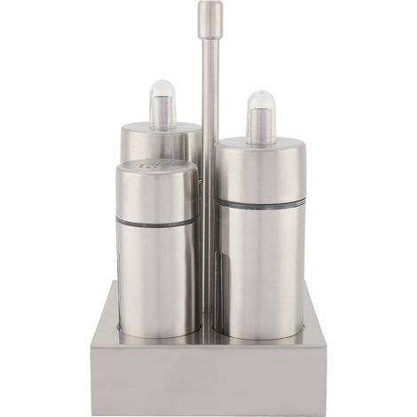 Set of stainless steel condiment bottles for salt, pepper, spices and seasoning containers