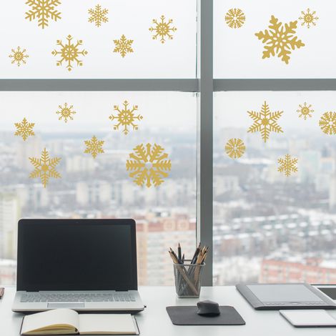 Stickers Noël électrostatiques, 29,7 cm X 21 cm, étoiles jaunes scintillantes, décoration vitre, décoratifs intérieurs (1/3)