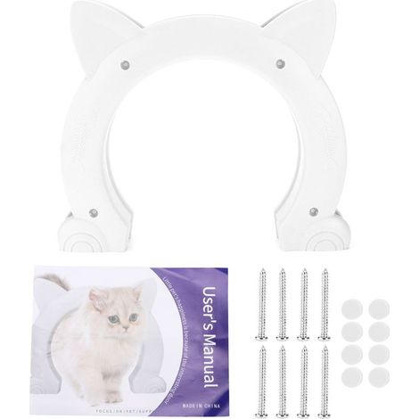 Porte intérieure blanche pour chat en ABS avec décoration en forme d’arête de poisson, pour passage mural ou porte (1/5)