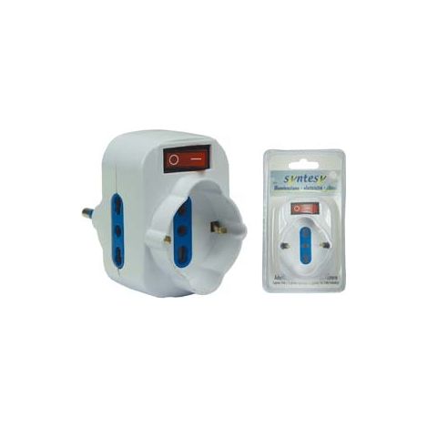 ADATTATORE ROTANTE TRIPLO CON SCHUKO E INTERRUTTORE BIANCO- - spina 16A colore bianco - 2 blister SYNTESY