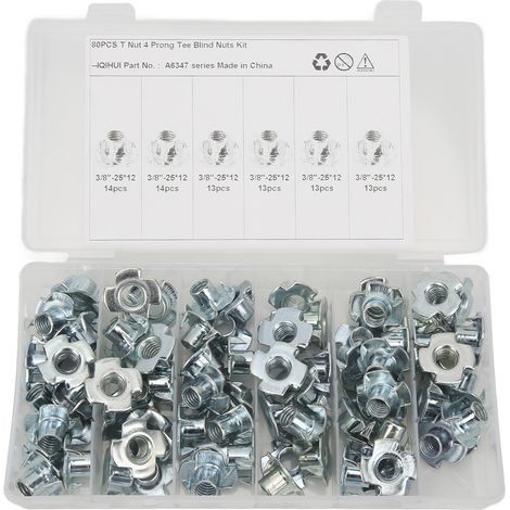 3/8-Zoll-Vierzahnmuttern aus Kohlenstoffstahl, robust und langlebig, rostbeständig, für die Verbindung von Möbel- und Schranktüren, 80 Stück (1/5)