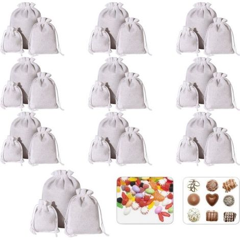 Set di 30 sacchetti in lino con coulisse, disponibili in 3 misure (10 sacchetti per misura). Sacchetti regalo/contenitori in lino. Piccoli sacchetti in tessuto. (1/5)