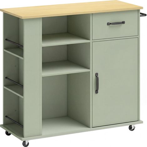 Carro de cocina con ruedas 96.5 x 38 x 87 cm almacenamiento práctico frenos con bloqueo moderno de MDF verde claro 210001070 (1/5)