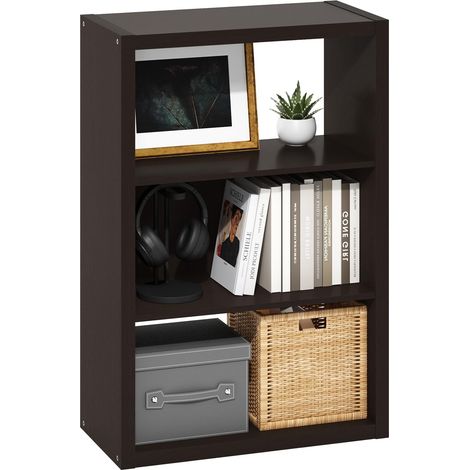 Étagère, Bibliothèque À 3 Niveaux avec Étagère Ouverte, 28,7 X 58,9 X 91,2 Cm, Idéale pour Le Salon, La Chambre Ou Le Bureau, en Chêne Foncé. (1/5)