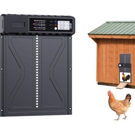 Porte Automatique Poulailler, Batterie avec écran LCD Programmable étanche, Porte Automatique Poulailler en Aluminium avec Minuterie, Porte Poulailler Automatique, Ouvre-Porte Vertical (1/5)