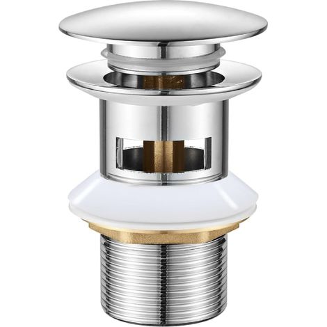 Bonde de lavabo escamotable avec trop-plein G1 1/4 po pour robinets et éviers - Bouchon chromé durable (1/3)