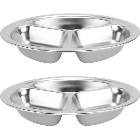 Set aus 2 unterteilten Edelstahl-Tabletts für Mittagessen, Abendessen oder Buffet. – 24,00 x 24,00 x 3,00 cm – Silber (1/3)
