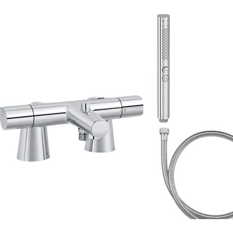 Mitigeur baignoire JACOB DELAFON Simone + pommeau de douche Shift+ rond + flexible de douche métal + colonnettes (1/5)
