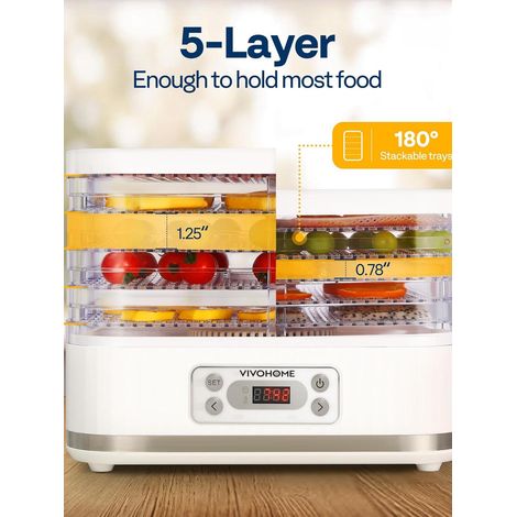 Déshydrateur alimentaire, séchoir à fruits et légumes, sèche-linge électrique, 5 plateaux, acier inoxydable, température réglable, usage domestique. (1/5)