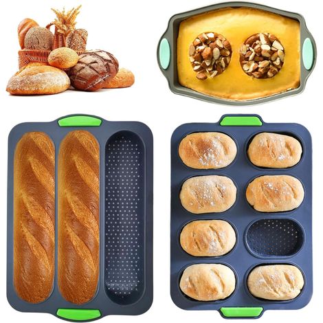 Set di 3 stampi per baguette – Stampi per baguette antiaderenti e resistenti al calore per baguette, pane integrale, hot dog – Lavabili in lavastoviglie e adatti al microonde (1/5)