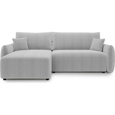 ELIO - Canapé d'angle convertible petit velours côtelé 4 places - Gris clair