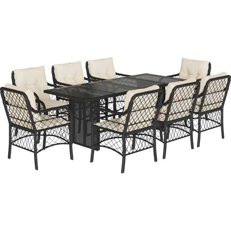Maison Exclusive - Set da Pranzo da Giardino 9 pz con Cuscini Nero in Polyrattan (1/5)