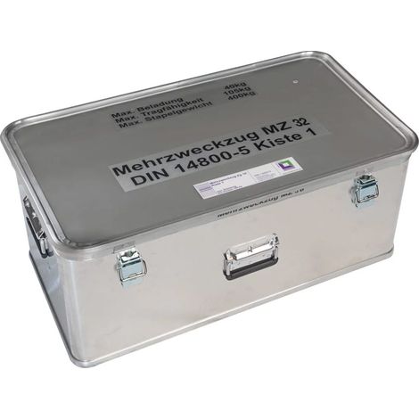 MUNK Rettungstechnik Aluminium Kasten 800x400x330mm mit Deckel, Beschriftung "Mehrzweckzug MZ 32 Kasten 1" (1/2)