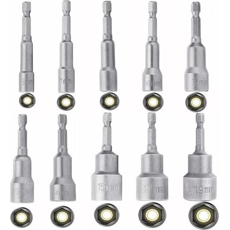 VURAHOME -Douille Hexagonale Magnétique 10 Pièces Douille Visseuse à Choc 6-19mm, Clés à Douille Magnétique Hexagonale Douille Set Magnétique 1/4 Hexagonale Douille Prise Adaptateur Outil (1/5)