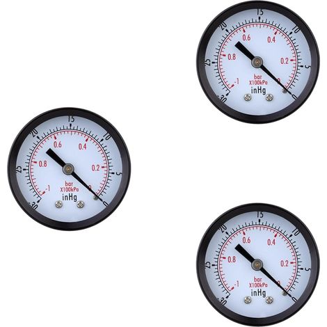 3X 0 - -30InHg 0 - -1Bar Mini Cadran Manometre de Pression D’Air Barometre Metre A Echelle Double Cadran Noir Axial (1/5)