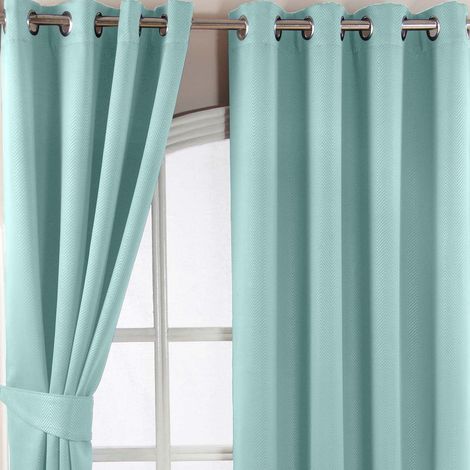 HOMESCAPES Pastel Blue Herringbone Chevron Blackout Thermal Curtains Pair Eyelet Style, 45x72"