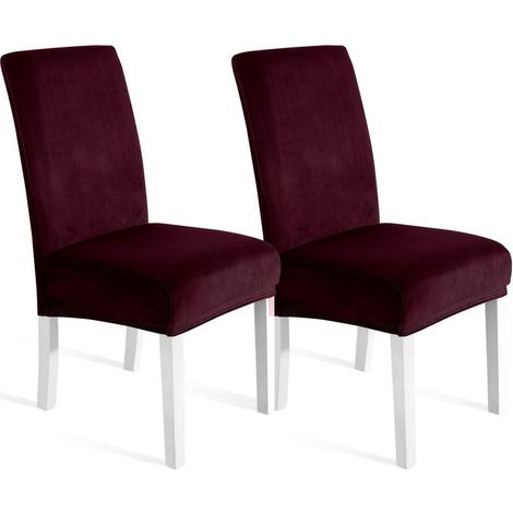 Samt Stuhlhussen 2er Set, Stretch, waschbar, burgunderrot (1/5)