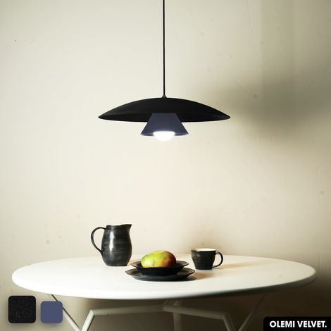 Lampe de suspension en velours - OLEMI VELVET NOIR - INDIGO (1/2)