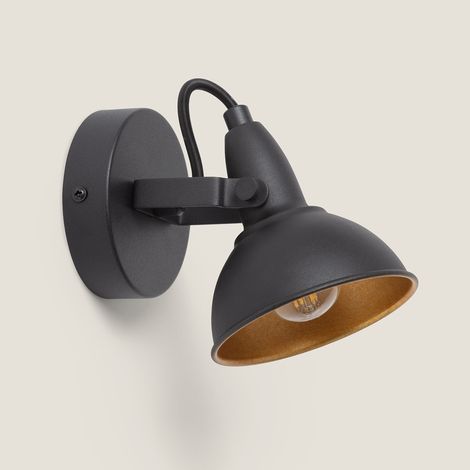 Lampada da Parete Orientabile in Alluminio 1 Faretto Emer Nero Nero (1/5)