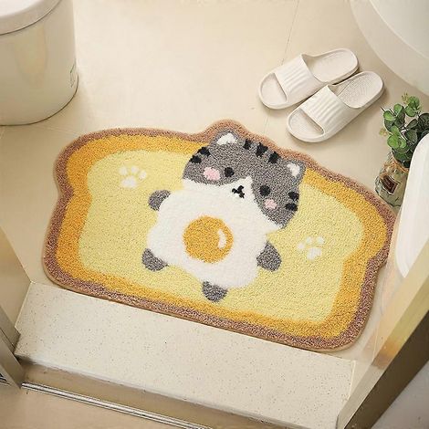 Tapis de bain antidérapant, tapis de douche doux en microfibre pelucheuse, absorbant l'eau, épais et duveteux, pour chat (1/5)