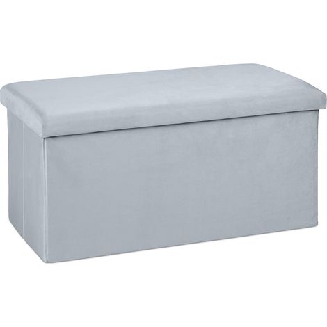 Panca pieghevole con comodo contenitore portaoggetti 38 x 77 x 39 cm in velluto grigio 130011179