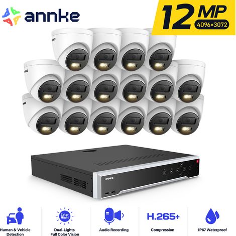 ANNKE 12MP Kit de cámara seguridad exteriores,32ch NVR 16 cámara PoE visión nocturna APP/PC remoto detección movimiento kit de videovigilancia (1/5)