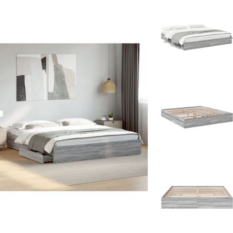 Cadre de lit avec tiroirs sans matelas sonoma gris 180x200 cm - Cadre De Lit - Lit Double - Lit Avec Tiroirs - Lit Design - Bois D'ingénierie (1/5)